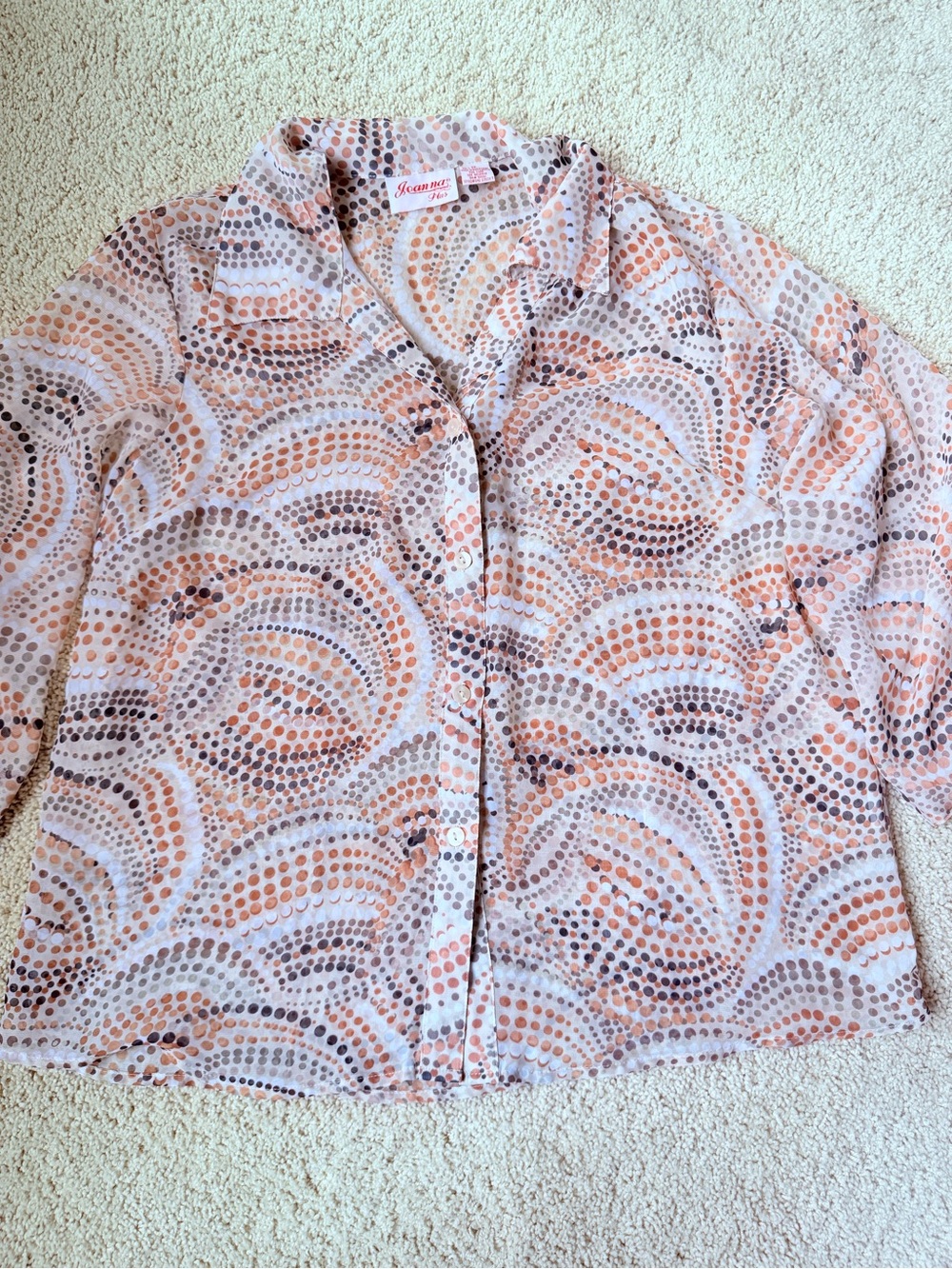 Jean Two Women's Button-Front Shirt in Peach Dot Wave Print